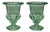 Pair of Vintage Sage Green Pressed Glass Pedestal Urn Vases For Sale