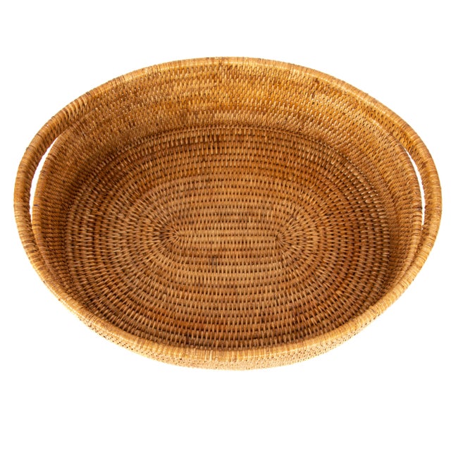 Artifacts Rattan Oval Basket With Cutout Handles in Honey Brown For Sale - Image 4 of 6