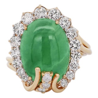 Gia Certified 9 Carat Jadeite Jade Type a and Diamond Halo Ring, Size 7.5 For Sale