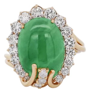 Gia Certified 9 Carat Jadeite Jade Type a and Diamond Halo Ring, Size 7.5