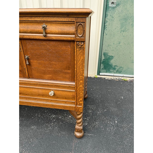 Antique Victorian Quartersawn Oak Barley Twist Sideboard Buffet For Sale - Image 11 of 12