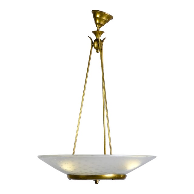 New Three Light Vecchio Chandelier in Brass With Murano Bubble Glass Shade For Sale