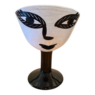 Vintage Signed Ulrica Hydman-Vallien "Open Minds" Kosta Boda Art Glass Large Face Bowl Vase For Sale