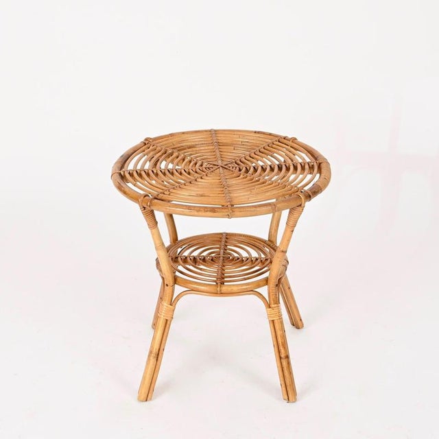 Mid-Century Italian Organic Round Coffee Table in Rattan and Wicker, 1960s For Sale - Image 4 of 14