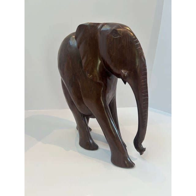 Vintage Hand-Carved African Kiaat Wood Elephant Sculpture – Organic Modern Safari Decor, 13.5” For Sale - Image 4 of 7