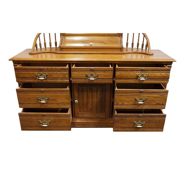 Brown Lexington Recollections Solid Oak Rustic Country French 64" Triple Door Dresser W Mirror 468-235 / 468-207 For Sale - Image 8 of 16