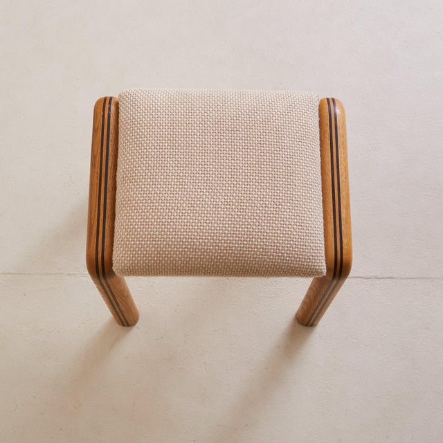 French Oak + Inlaid Wood Vanity Stool, 1960s For Sale - Image 4 of 6