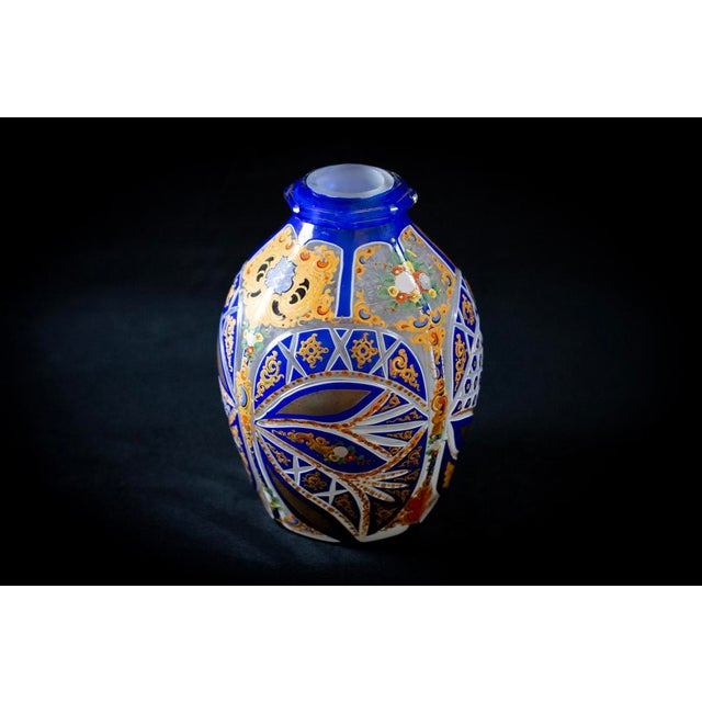Blue and White Cut Crystal Overlay Vase with Enamel and Gilt Decoration, 19th Century For Sale - Image 11 of 16