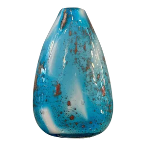 1960s Gradient Blue Gold Fleck Murano Attributed Glass Vase, Pear Shape