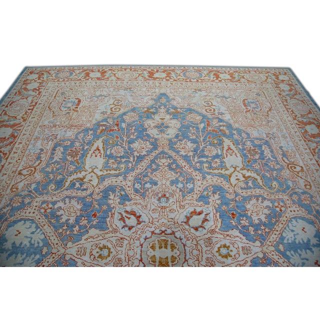 Turkish Oriental Hand Knotted Rug Turkish Antique Look Oushak 9'4" x 12'1" For Sale - Image 3 of 5