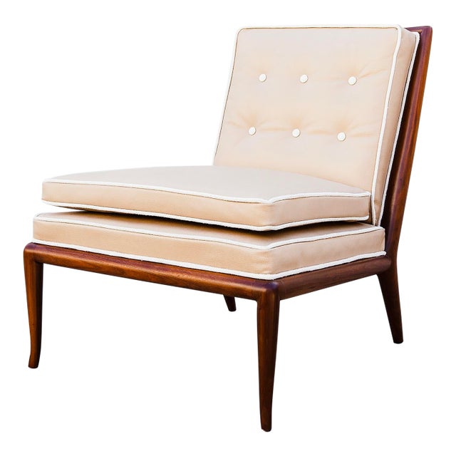 Restored 1950s Attributed to t.h. Robsjohn-Gibbings for Widdicomb Walnut Slipper Chair For Sale