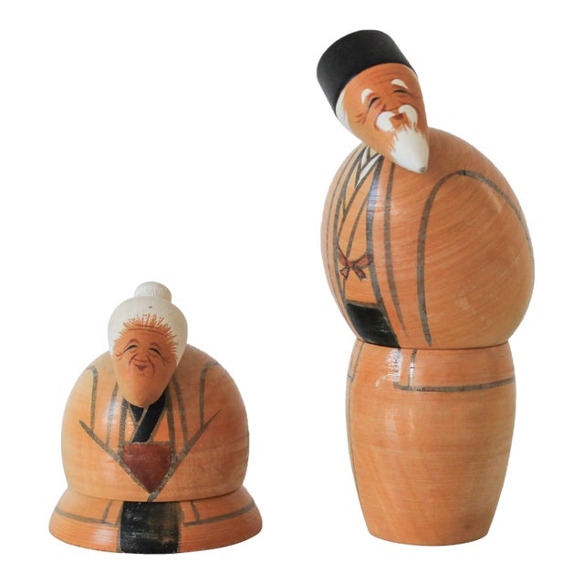 Vintage Kokeshi Dolls Couple - A Pair For Sale