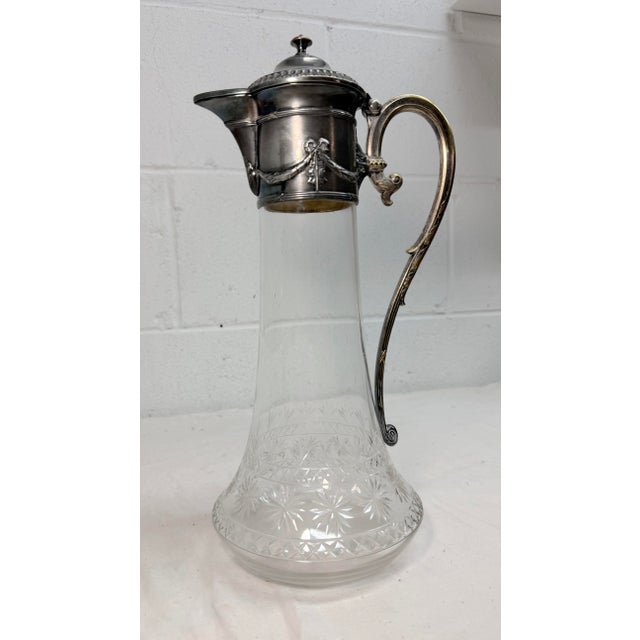 19th Century Antique 1800's Ornate Silverplate Etched Crystal Glass Wine Claret Decanter WMF For Sale - Image 5 of 16
