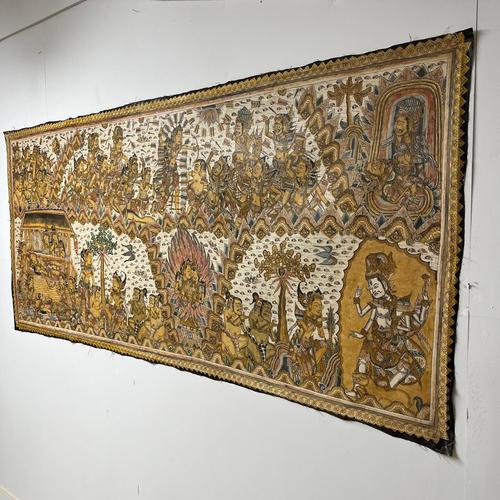 Large Vintage Indonesian Hand-Painted Wall Art, 1970s For Sale - Image 18 of 18