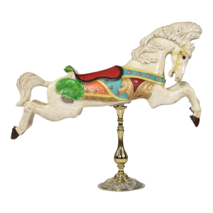 c.w. Parker White Carousel Jumper Horse With Hand Painted Accents on Brass Pedestal