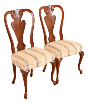 John Widdicomb Queen Anne Solid Mahogany Dining Chairs, Pair