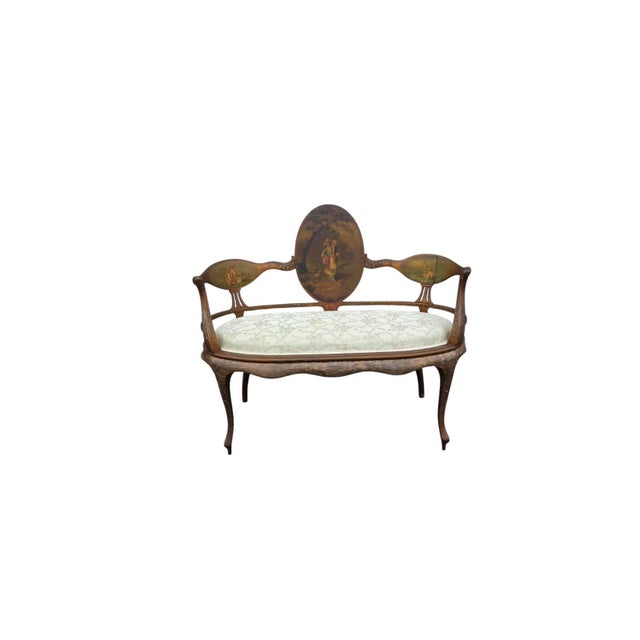 19th Century French Louis XV Style Hand-Painted Romantic Settee / Loveseat For Sale - Image 17 of 18