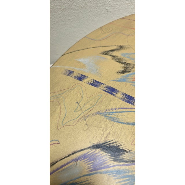 Carlo Malnati Post-Modern Italian Gold Abstract Print Side Table Oval 80s 90s For Sale - Image 9 of 15