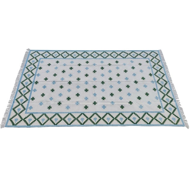 Handmade Cotton Star and Gingham Rug For Sale - Image 9 of 11