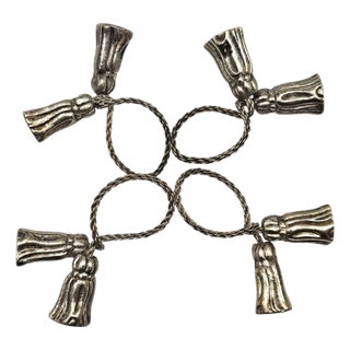 Late 20th Century Silver-Plated Tassel Napkin Rings — Figural Tableware Accent - Set of Four For Sale