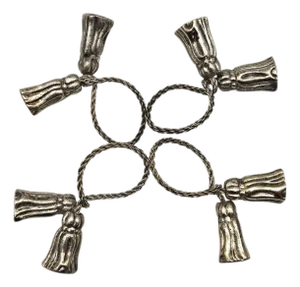 Late 20th Century Silver-Plated Tassel Napkin Rings — Figural Tableware Accent - Set of Four