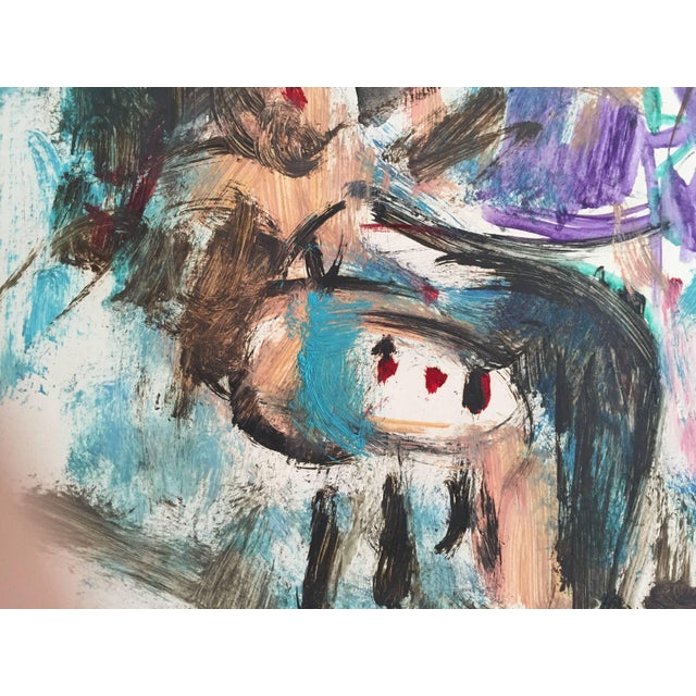 Yosl Bergner, Rare Israeli Modernist Figurative Abstract Gouache Painting Yosl Bergner For Sale - Image 4 of 5