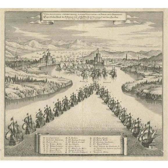 Merian, The Battle Fleet Off Constantinople, 1646, Copper Engraving For Sale