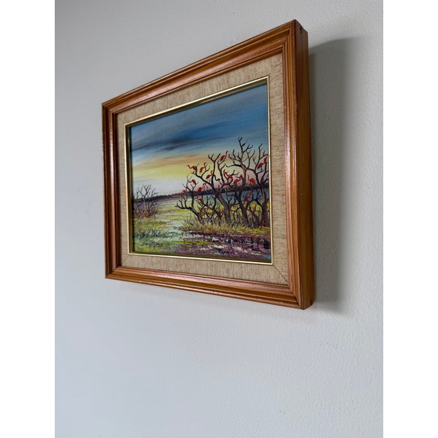 Impressionist 1980’s Vintage Flamingos Mangroves Coastal Impressionist Oil Painting on Canvas – Framed For Sale - Image 3 of 11