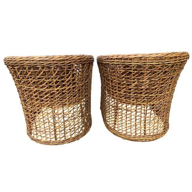 Pair of Coastal Organic Woven Rattan Barrel Chairs – "Palecek" Style Bring the effortless elegance of a high-end island...
