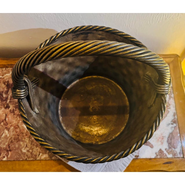 English Vintage Brass Loop-Handled Dimpled Basket For Sale - Image 3 of 10