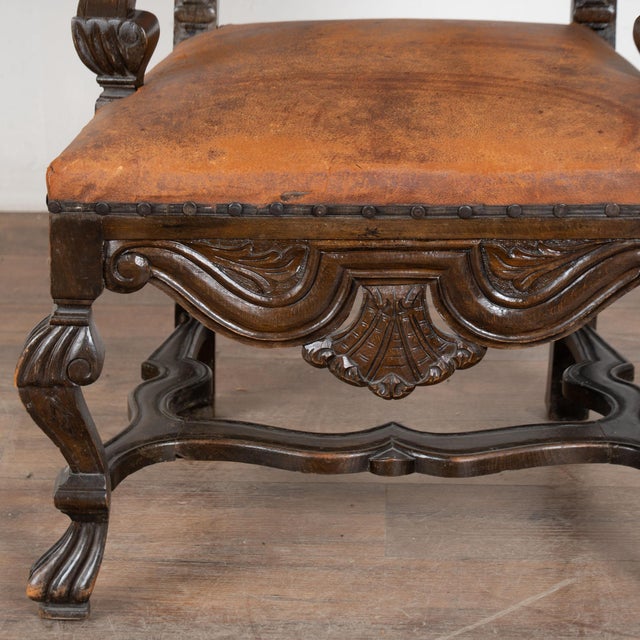 Late 19th Century Swedish Oak Carved Armchair With Vintage Leather For Sale - Image 10 of 16