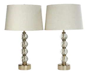 1940's French Crystal Glass Ball & Pierced Brass Lamps - A Pair