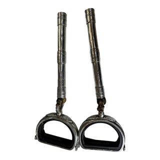 L.Begulin 800 Silver Horse Stirrups W/ Leather Straps, Pair, 800 Silver For Sale
