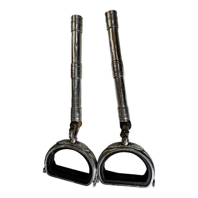 L.Begulin 800 Silver Horse Stirrups W/ Leather Straps, Pair, 800 Silver For Sale