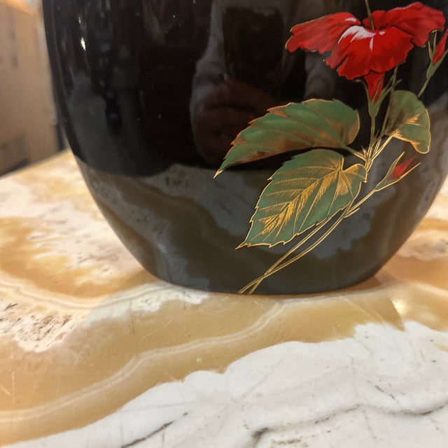 Asian Ceramic Vintage Black Thin Vase With Hummingbird Accents For Sale - Image 4 of 7