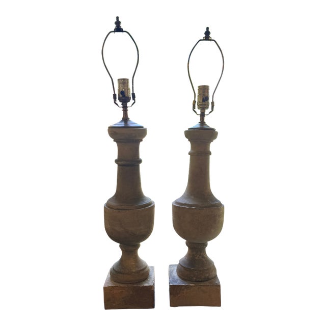 Pair 19th C. French Terracotta Baluster Lamps From Marston Luce For Sale