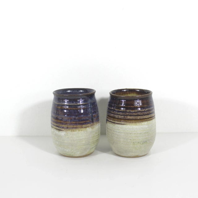 Late 20th Century Vintage Studio Pottery Mugs Signed- A Pair For Sale - Image 5 of 10
