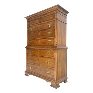 Bracket Feet Chippendale Style Solid Chestnut Brass Pulls Chest on Chest Dresser For Sale