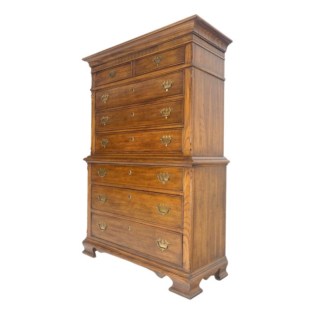 Bracket Feet Chippendale Style Solid Chestnut Brass Pulls Chest on Chest Dresser For Sale