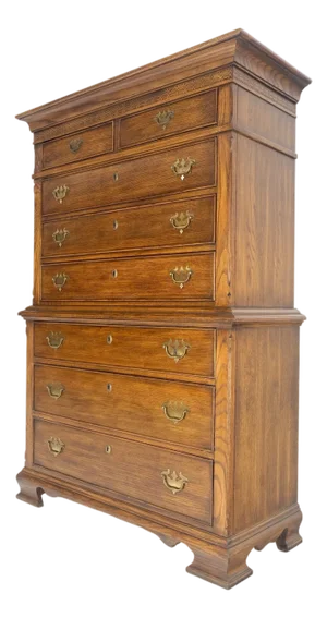 Bracket Feet Chippendale Style Solid Chestnut Brass Pulls Chest on Chest Dresser
