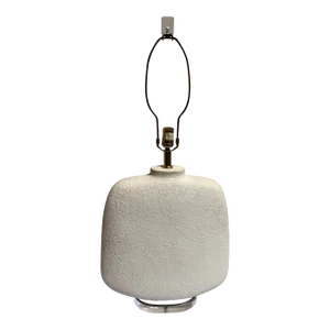 Vintage 1970’s Large White Textured Ceramic Lamp With Lucite Base & Finial.