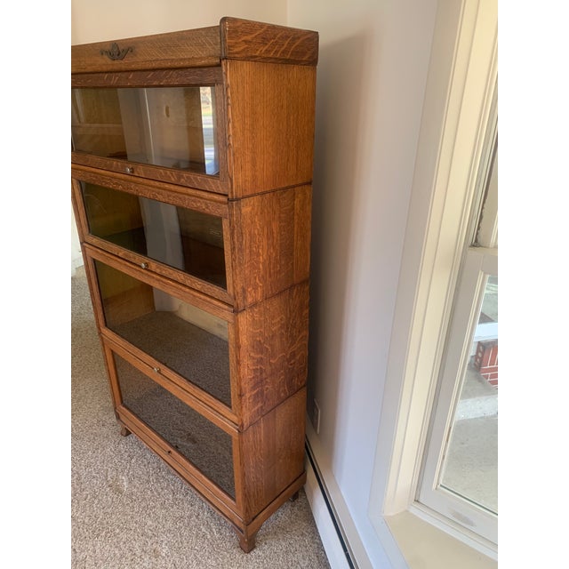 Antique Widman Quartersawn Tiger Oak 4-Stack Barrister Lawyers Bookcase For Sale - Image 4 of 18