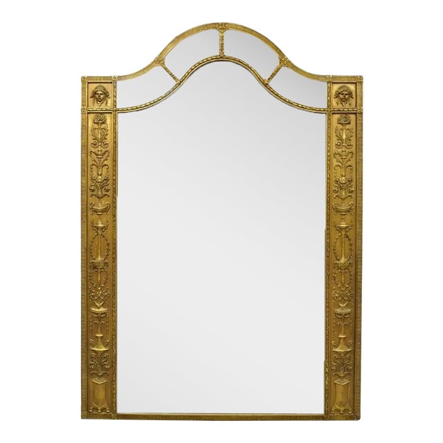 Antique French Neoclassical Gold Figural Gesso Large Trumeau Floor Mirror For Sale