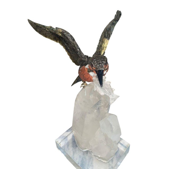 Peter Muller Labradorite Kingfisher Sculpture Quartz Base. Switzerland, 1980's. For Sale - Image 4 of 7