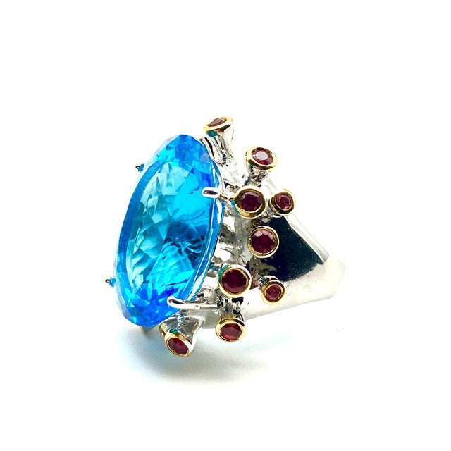Bochic "Orient" Vintage Swiss Blue Topaz & Rubies Set In 18K Gold & Silver For Sale In New York - Image 6 of 18