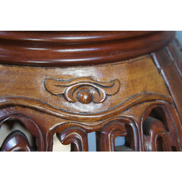 Mid 20th Century Round Chinoiserie Carved Mahogany Plant Stand Sculpture Pedestal For Sale - Image 10 of 11