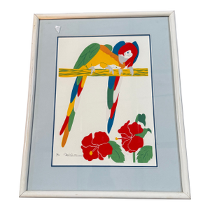 1970s Signed Lithograph of Parrot Numbered 8/90 Framed