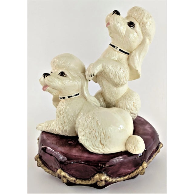 Vintage Ceramic Pair of White Poodles on a Pillow For Sale - Image 12 of 12