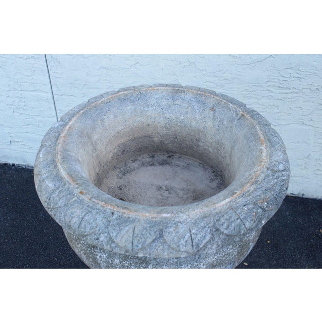 Stone Vintage Pair Of Carved Granite Three Piece Garden Urns On Pedestals For Sale - Image 7 of 18