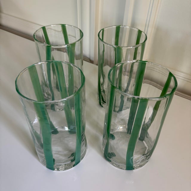 Glass Contemporary Verdure Stripe Italian Murano Glass Tumblers - Set of 4 For Sale - Image 7 of 8